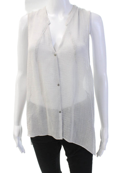 Helmut Womens Sheer Sleeveless Buttoned High Low Hem Blouse Gray Size L