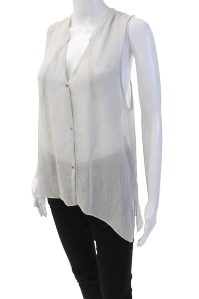 Helmut Womens Sheer Sleeveless Buttoned High Low Hem Blouse Gray Size L