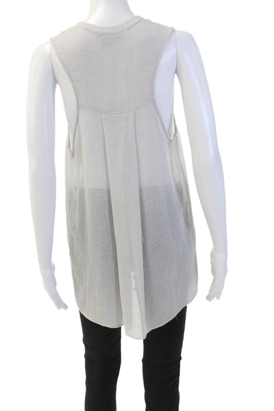 Helmut Womens Sheer Sleeveless Buttoned High Low Hem Blouse Gray Size L