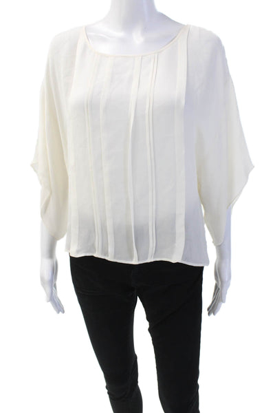 Madison Marcus Womens Silk Pleated Detail Sheer Blouse Solid White Size S