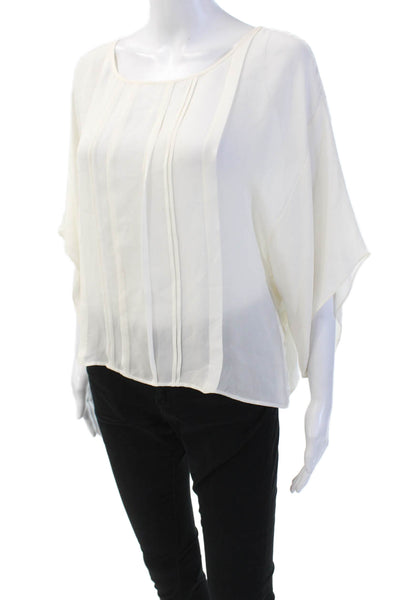 Madison Marcus Womens Silk Pleated Detail Sheer Blouse Solid White Size S