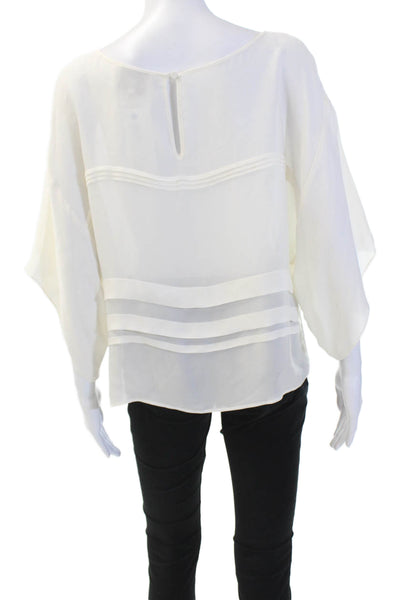 Madison Marcus Womens Silk Pleated Detail Sheer Blouse Solid White Size S