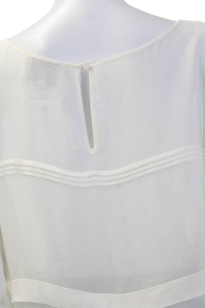 Madison Marcus Womens Silk Pleated Detail Sheer Blouse Solid White Size S
