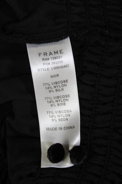 Frame Womens Velvet Smocked Neckline Balloon Sleeve Blouse Solid Black Size M