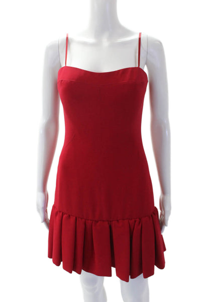 Jill Jill Stuart Womens Back Zip Spaghetti Strap V Neck Ruffled Dress Red Size 0