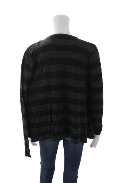 Central Park West Womens Striped Print Fringe Hem Open Cardigan Black Size XS