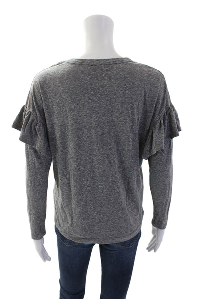 Sundry Womens Basic Long Sleeve Round Neck Ruffle Shoulder Top Gray Size 0