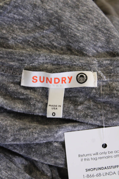 Sundry Womens Basic Long Sleeve Round Neck Ruffle Shoulder Top Gray Size 0