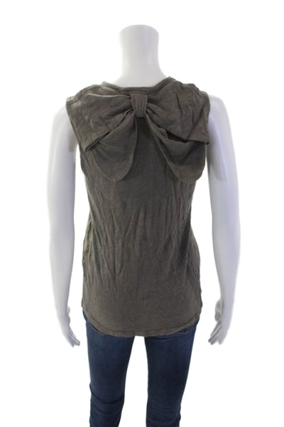 Left of Center Womens Round Neck Sleeveless Bow Detail Tank Top Brown Size S