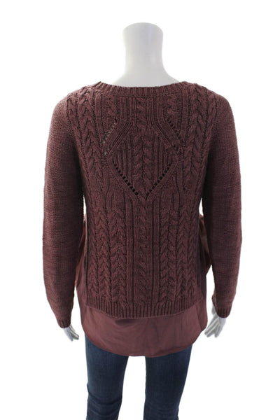 Anthropologie Womens Woven Knit Print Round Neck Split Hem Sweater Red Size S