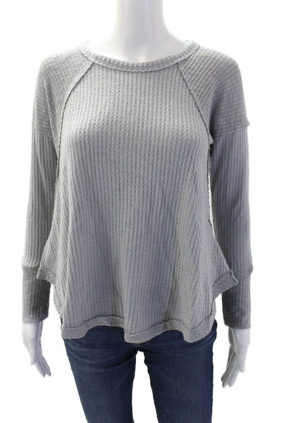 Eri + Ali Womens Round Neck Long Sleeve Round Hem Blouse Top Gray Size XS