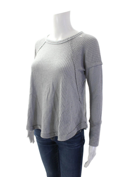 Eri + Ali Womens Round Neck Long Sleeve Round Hem Blouse Top Gray Size XS