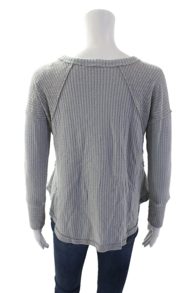 Eri + Ali Womens Round Neck Long Sleeve Round Hem Blouse Top Gray Size XS