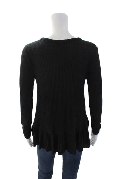 Eri + Ali Womens V-Neck Long Sleeve Flare Hem Blouse Top Black Size XS