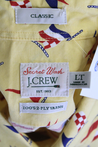 J Crew Mens Cotton Graphic Print Collared Button Down Top Yellow Size L