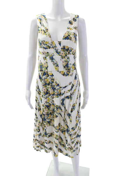 Cavalli Class Womens Side Zip Sleeveless V Neck Knit Floral Dress White Size 12