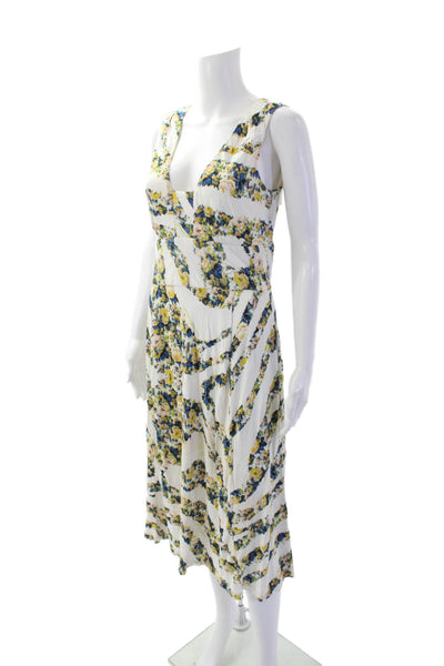Cavalli Class Womens Side Zip Sleeveless V Neck Knit Floral Dress White Size 12