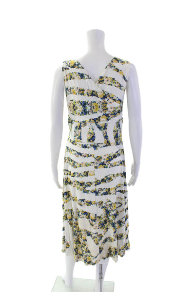 Cavalli Class Womens Side Zip Sleeveless V Neck Knit Floral Dress White Size 12
