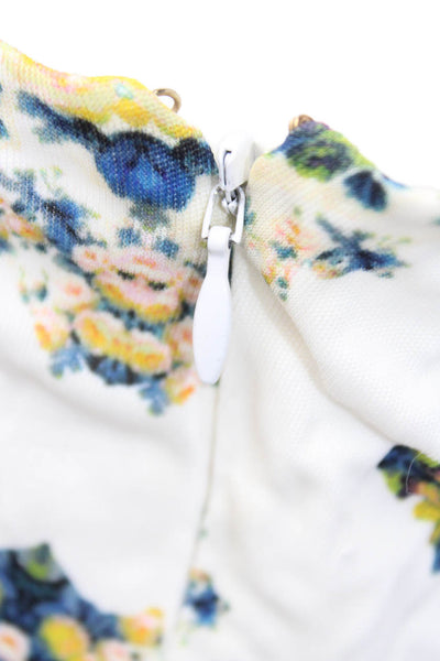 Cavalli Class Womens Side Zip Sleeveless V Neck Knit Floral Dress White Size 12