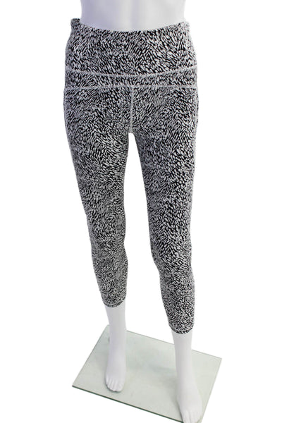 Athleta Womens High Rise Stretch Knit Cropped Leggings Black White Size Medium