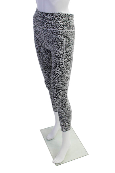 Athleta Womens High Rise Stretch Knit Cropped Leggings Black White Size Medium