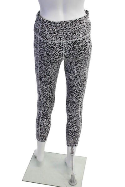 Athleta Womens High Rise Stretch Knit Cropped Leggings Black White Size Medium