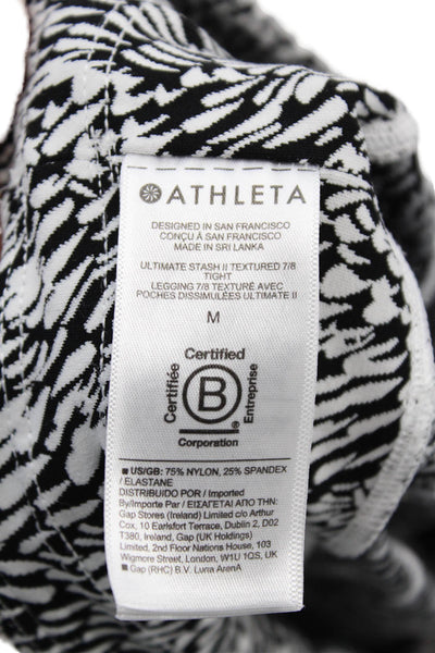 Athleta Womens High Rise Stretch Knit Cropped Leggings Black White Size Medium