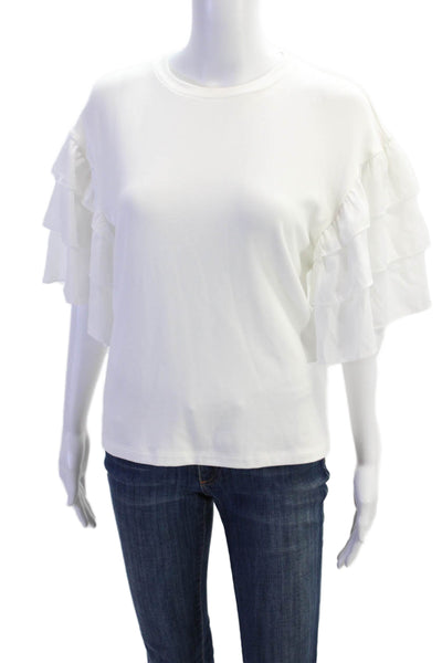 English Factory Womens Tiered Short Sleeve Crew Neck Shirt White Size Medium