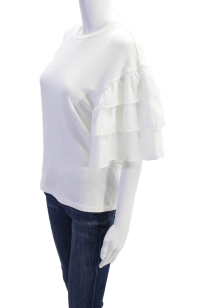 English Factory Womens Tiered Short Sleeve Crew Neck Shirt White Size Medium