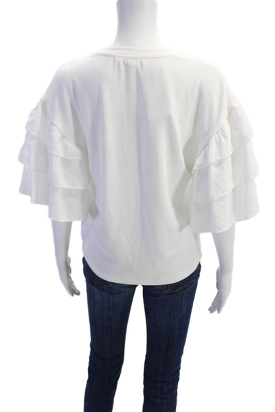 English Factory Womens Tiered Short Sleeve Crew Neck Shirt White Size Medium