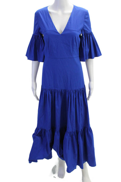 Borgo De Nor Womens Cotton Blend V-Neck Short Sleeve Maxi Dress Blue Size 10
