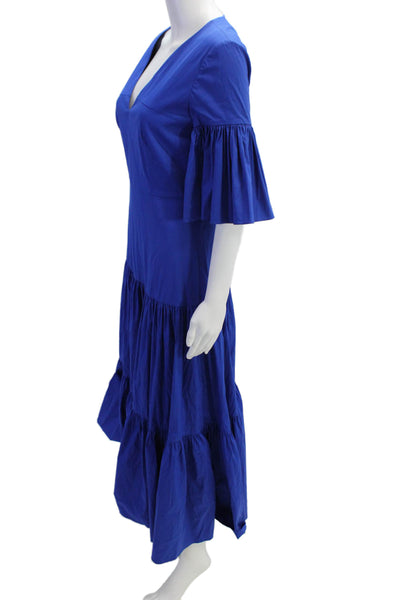 Borgo De Nor Womens Cotton Blend V-Neck Short Sleeve Maxi Dress Blue Size 10