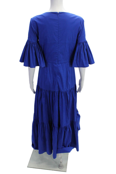 Borgo De Nor Womens Cotton Blend V-Neck Short Sleeve Maxi Dress Blue Size 10