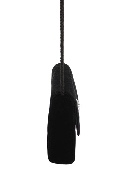Carey Adina Womens Rope Strap Velvet Rhinestone Detail Shoulder Bag Black Small