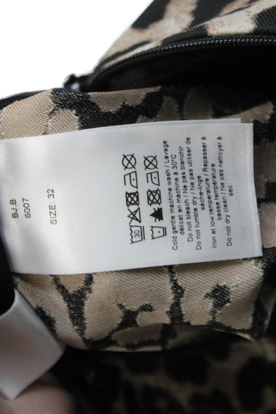 Ganni Womens Animal Print Belted High-Rise Wide-Leg Pants Brown Size 32