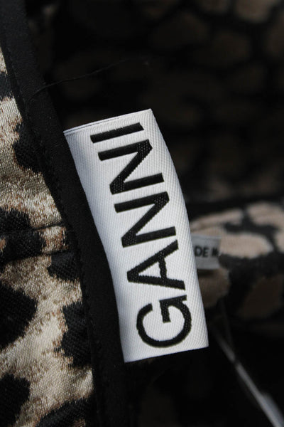 Ganni Womens Animal Print Belted High-Rise Wide-Leg Pants Brown Size 32