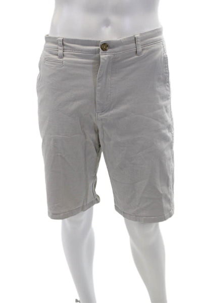 Johnnie-o Mens Mid Rise Zip Up Neal Khaki Shorts Beige Cotton Size 35
