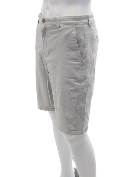 Johnnie-o Mens Mid Rise Zip Up Neal Khaki Shorts Beige Cotton Size 35