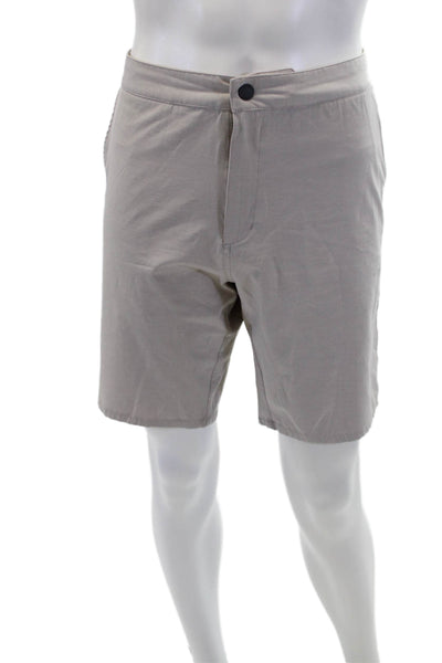 Johnnie-o Mens Dawn To Dusk Mid Rise Zip Up Shorts Khaki Beige Size 35