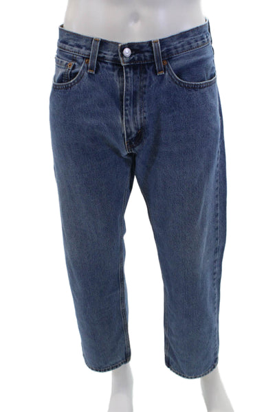 Levis Mens Mid Rise Zip Up Straight Leg Jeans Blue Cotton Size 35X30