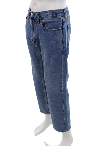 Levis Mens Mid Rise Zip Up Straight Leg Jeans Blue Cotton Size 35X30