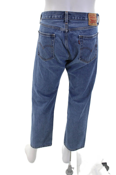 Levis Mens Mid Rise Zip Up Straight Leg Jeans Blue Cotton Size 35X30