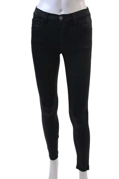 Current/Elliott Womens Cotton The High Waist Ankle Skinny Jeans Black 24