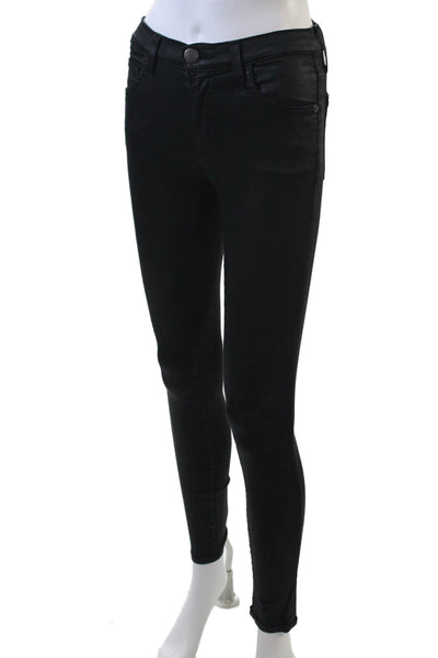 Current/Elliott Womens Cotton The High Waist Ankle Skinny Jeans Black 24