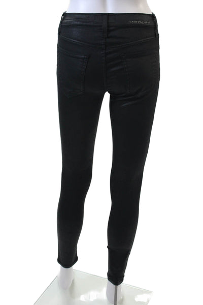 Current/Elliott Womens Cotton The High Waist Ankle Skinny Jeans Black 24