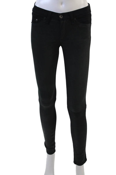 Rag & Bone Womens Cotton Leather Detail Skinny Fit Denim Jeans Black Size 25