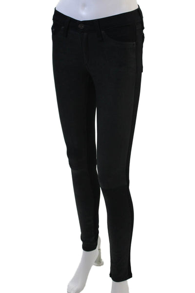 Rag & Bone Womens Cotton Leather Detail Skinny Fit Denim Jeans Black Size 25