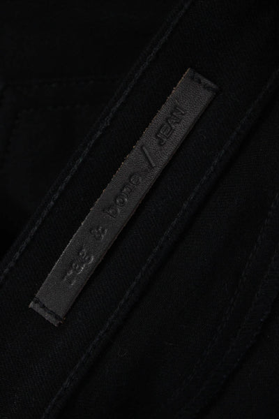 Rag & Bone Womens Cotton Leather Detail Skinny Fit Denim Jeans Black Size 25