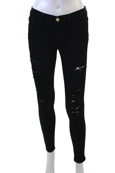 Frame Denim Womens Cotton Le Skinny De Jeanne Zip Fly Denim Jeans Black Size 24