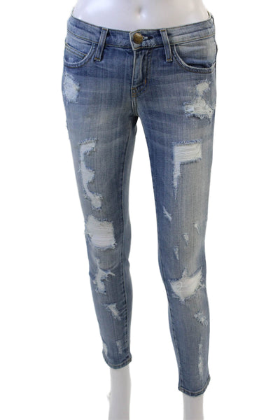 Current/Elliott Womens Cotton The Stiletto Distressed Skinny Jeans Blue Size 24